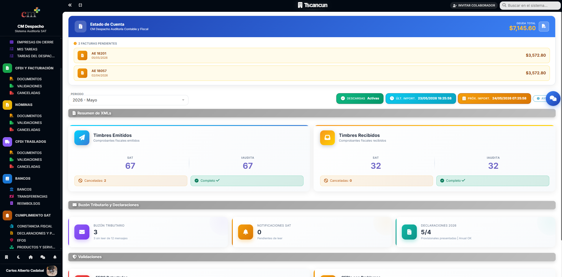 Tablero del cliente en ContaMX